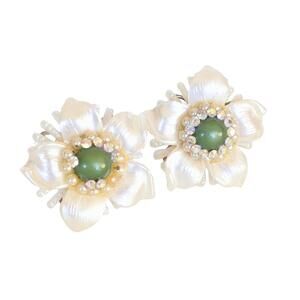 Vintage Flower Screw Back Earrings with Faux Mother of Pearl Petals